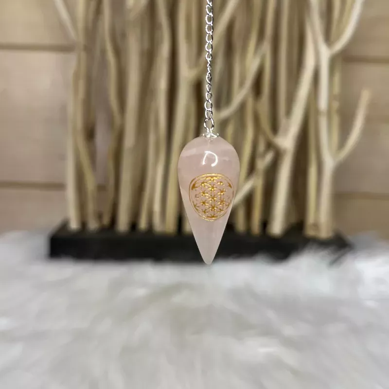 Pendule Quartz Rose motif Fleur de Vie